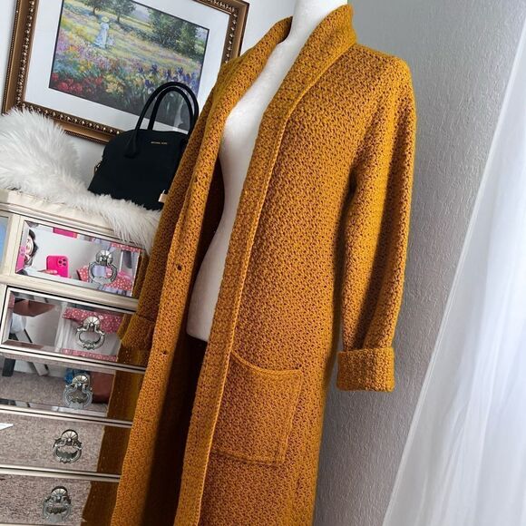 Mustard yellow long line knitted coat - Picture 2 of 8